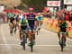 Давиде Чимолаи, велогонщик итальянской команды Lampre-Merida, празднует победу в 5-м этапе гонки Париж-Ницца-2015, спортсмен взял первую победу в карьере на гонке Мирового тура, 13 марта 2015 года, в Расто, Франция.
