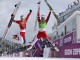 Радость победы: золотые медалистки Марит Бьерген и Ингвиль Флугстад Эстберг из Норвегии прыгают от радости после оглашения результатов финала командного спринта в классическом стиле среди женщин 