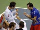 Чешские теннисисты Радек Штепанек и Томаш Бердых празднуют победу в Кубке Дэвиса 